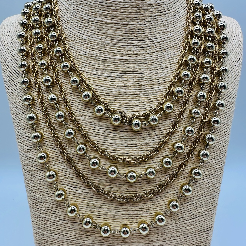 Elegant Vintage Designer Coro Gold Multi-Layer Necklace